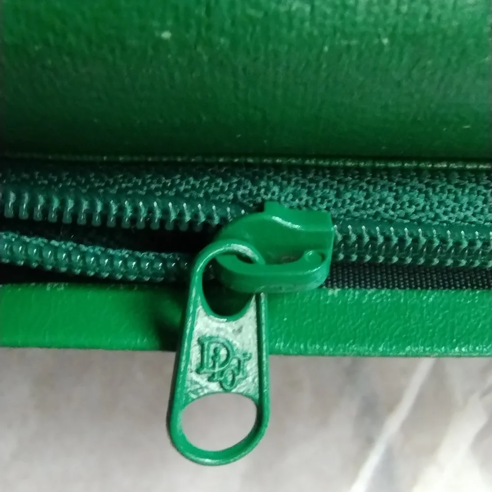 Vintage Christian Dior Green Pebbled Leather Long Wallet Authenticated NWOT